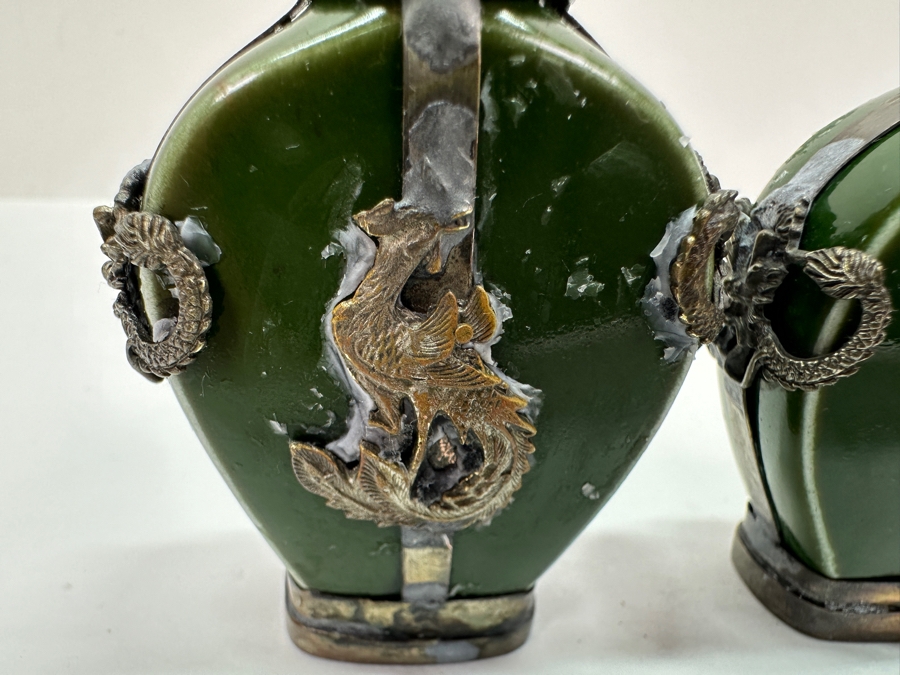 Vintage Pair Of Tibetan Silver Dragon Overlay Snuff Bottles 2.5H [Photo 8]