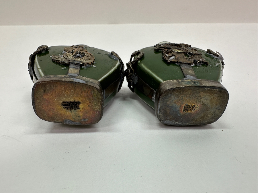 Vintage Pair Of Tibetan Silver Dragon Overlay Snuff Bottles 2.5H [Photo 11]