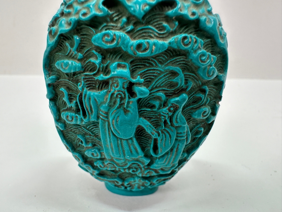 Antique Chinese Deep Relief Hand Carved Turquoise Snuff Bottle 3H [Photo 6]