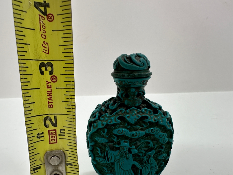 Antique Chinese Deep Relief Hand Carved Turquoise Snuff Bottle 3H [Photo 14]