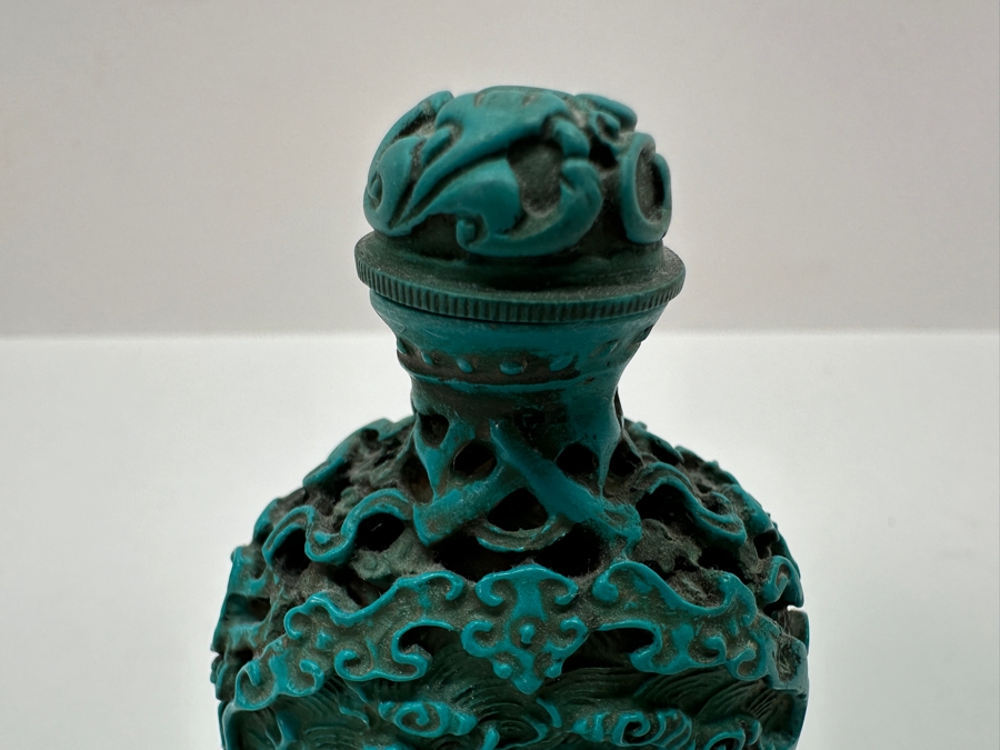 Antique Chinese Deep Relief Hand Carved Turquoise Snuff Bottle 3H [Photo 4]