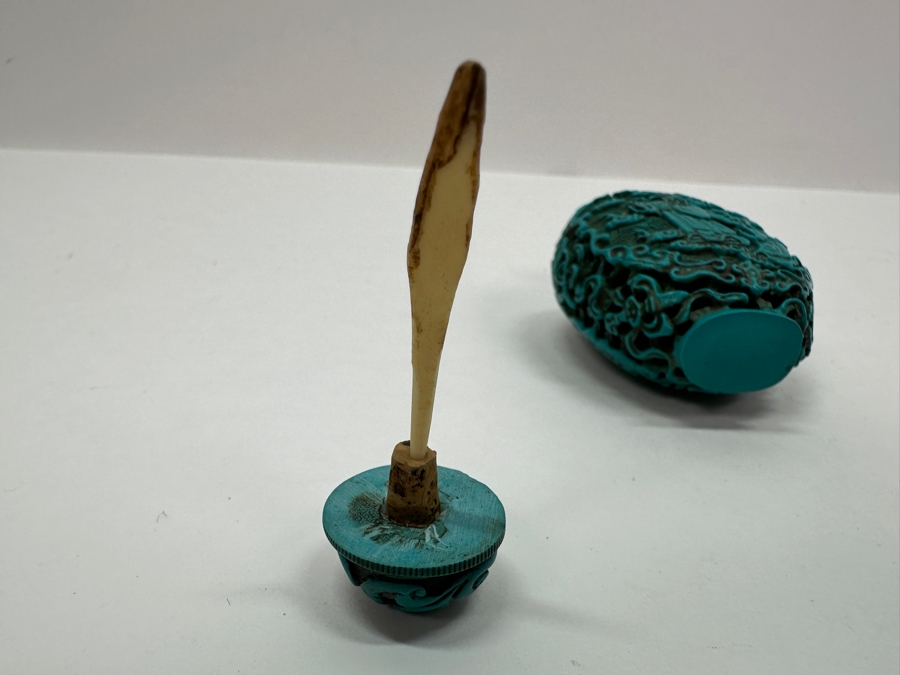 Antique Chinese Deep Relief Hand Carved Turquoise Snuff Bottle 3H [Photo 13]