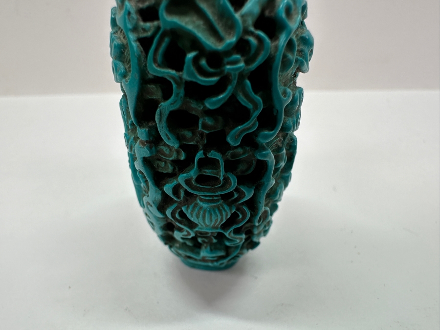 Antique Chinese Deep Relief Hand Carved Turquoise Snuff Bottle 3H [Photo 10]