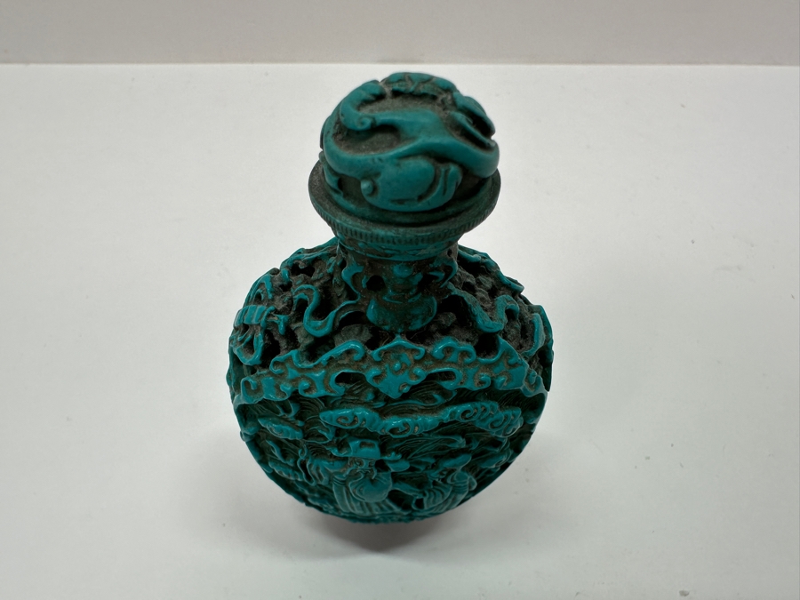 Antique Chinese Deep Relief Hand Carved Turquoise Snuff Bottle 3H [Photo 8]