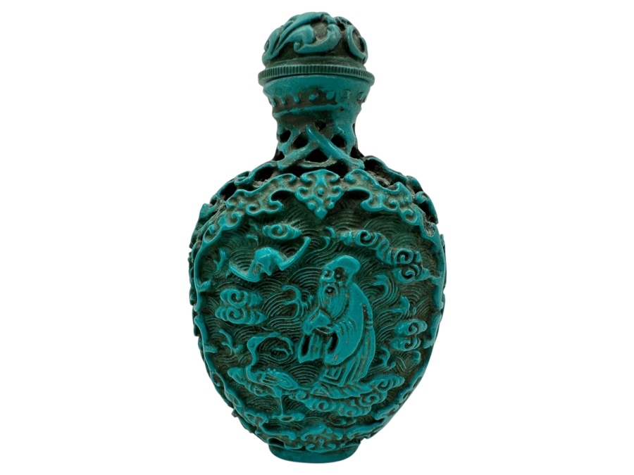 Antique Chinese Deep Relief Hand Carved Turquoise Snuff Bottle 3H