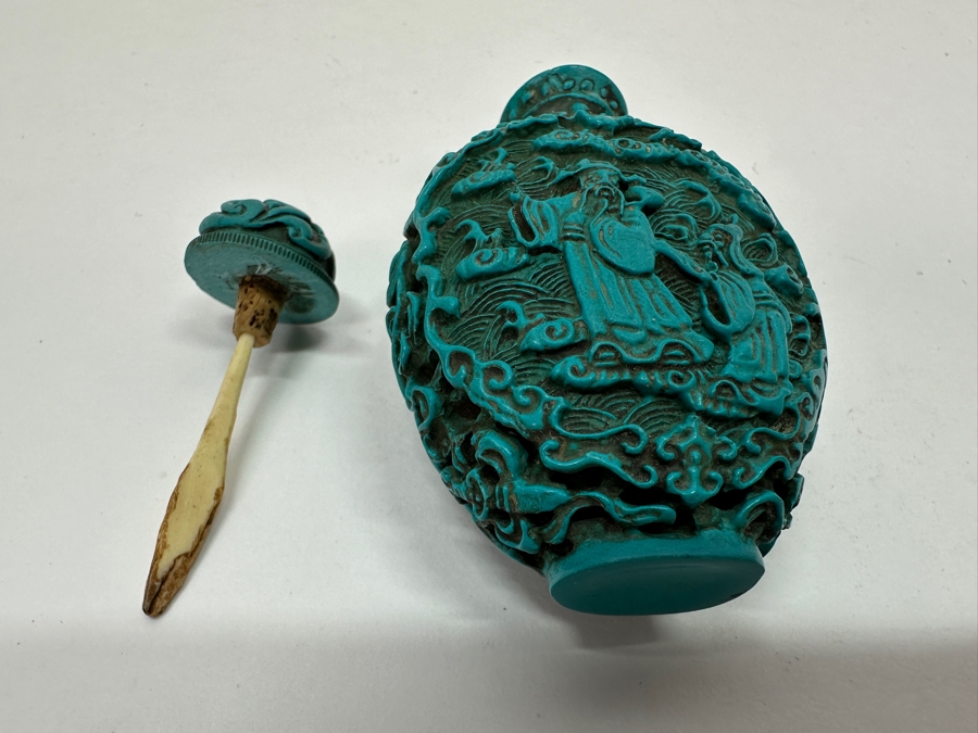 Antique Chinese Deep Relief Hand Carved Turquoise Snuff Bottle 3H [Photo 11]