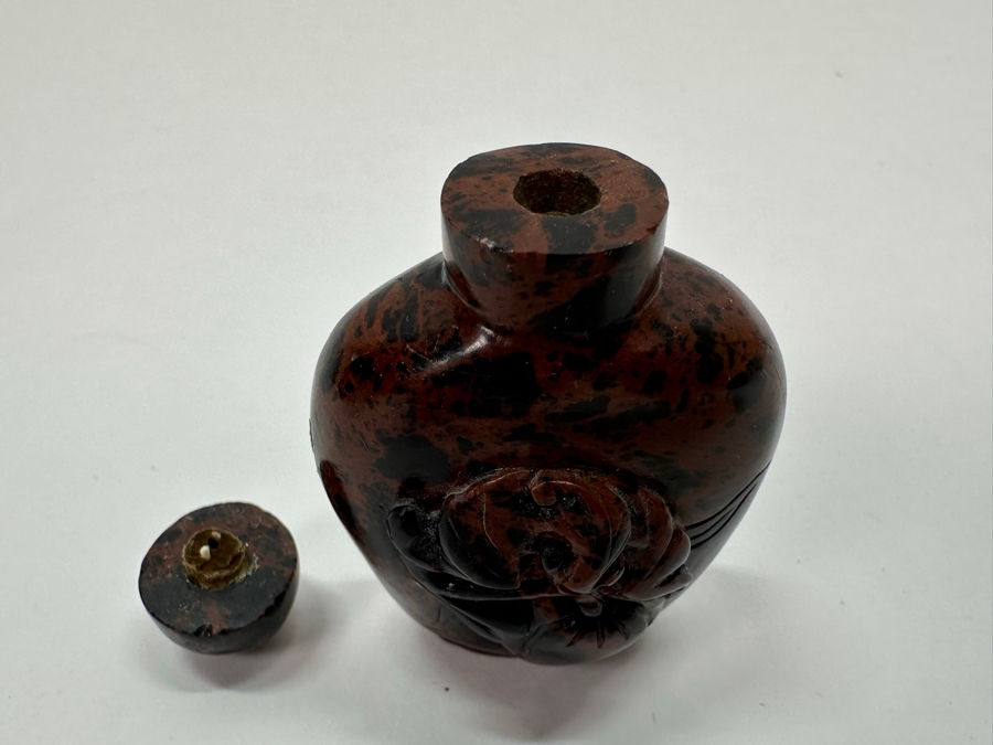 Vintage Chinese Hand Carved Stone Snuff Bottle With Peach Motif 2.5H [Photo 10]