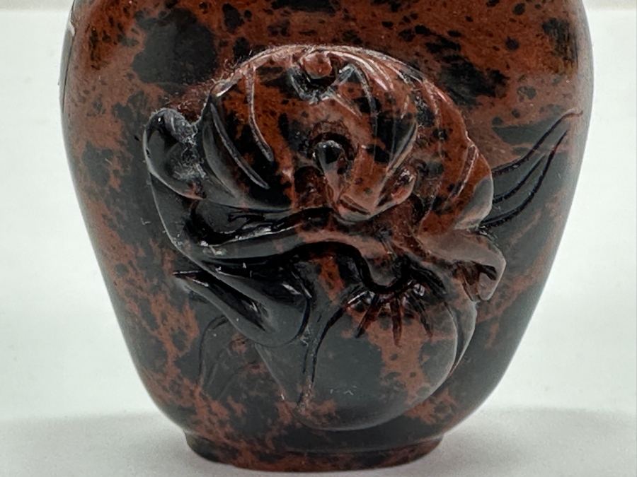 Vintage Chinese Hand Carved Stone Snuff Bottle With Peach Motif 2.5H [Photo 4]