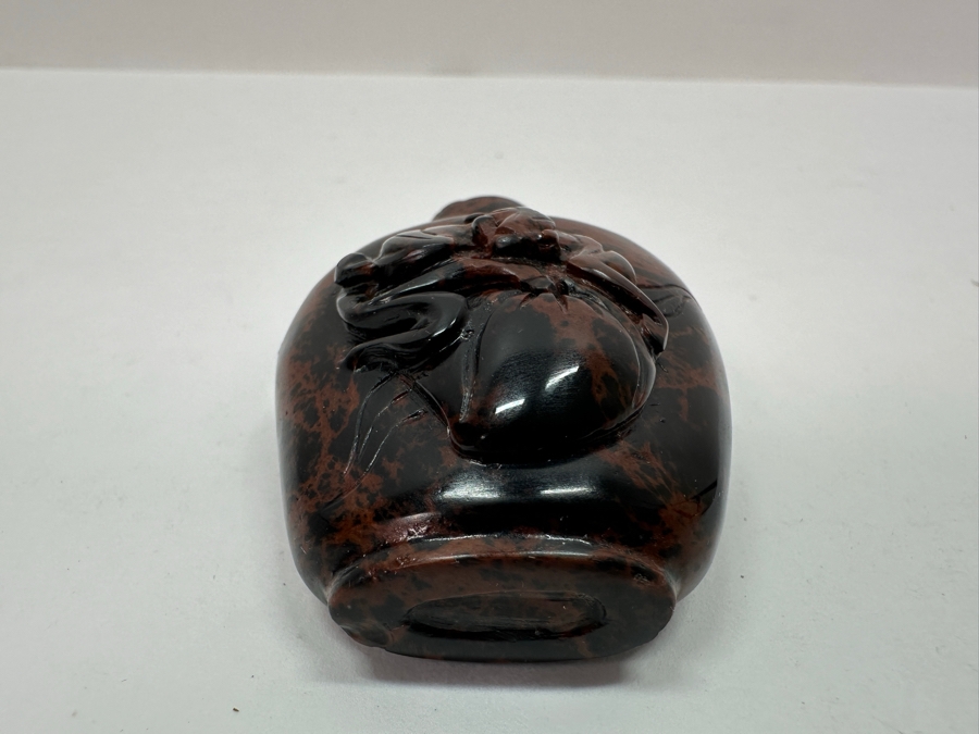 Vintage Chinese Hand Carved Stone Snuff Bottle With Peach Motif 2.5H [Photo 7]