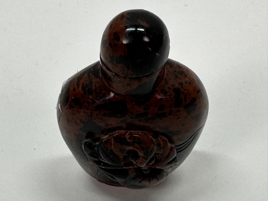 Vintage Chinese Hand Carved Stone Snuff Bottle With Peach Motif 2.5H [Photo 5]