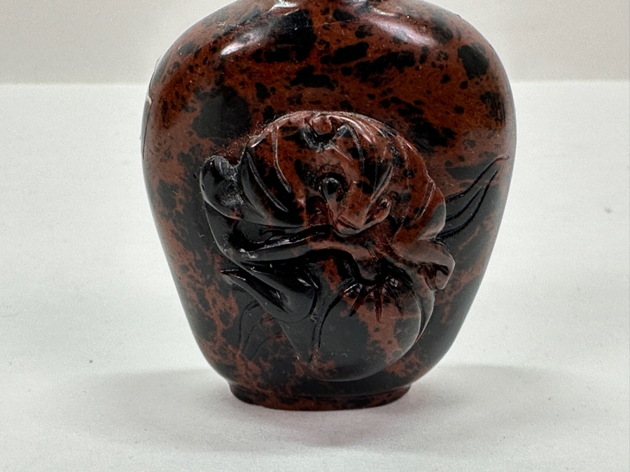 Vintage Chinese Hand Carved Stone Snuff Bottle With Peach Motif 2.5H [Photo 3]