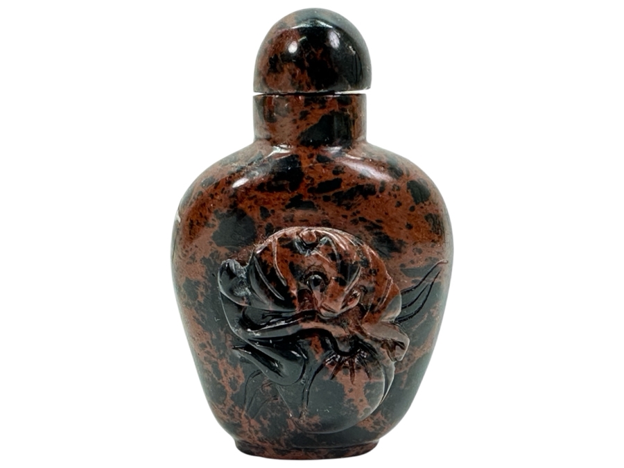 Vintage Chinese Hand Carved Stone Snuff Bottle With Peach Motif 2.5H