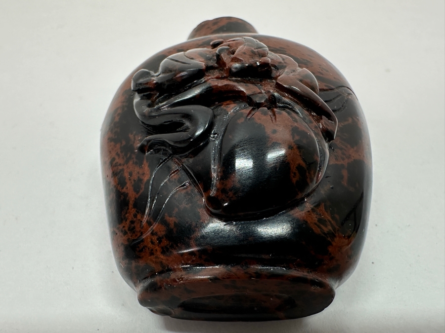 Vintage Chinese Hand Carved Stone Snuff Bottle With Peach Motif 2.5H [Photo 8]