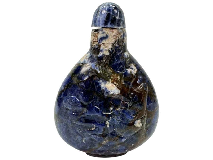 Vintage Chinese Carved Lapis Lazuli Snuff Bottle 2.5H