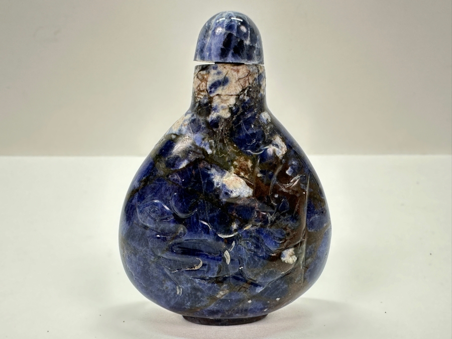 Vintage Chinese Carved Lapis Lazuli Snuff Bottle 2.5H [Photo 2]