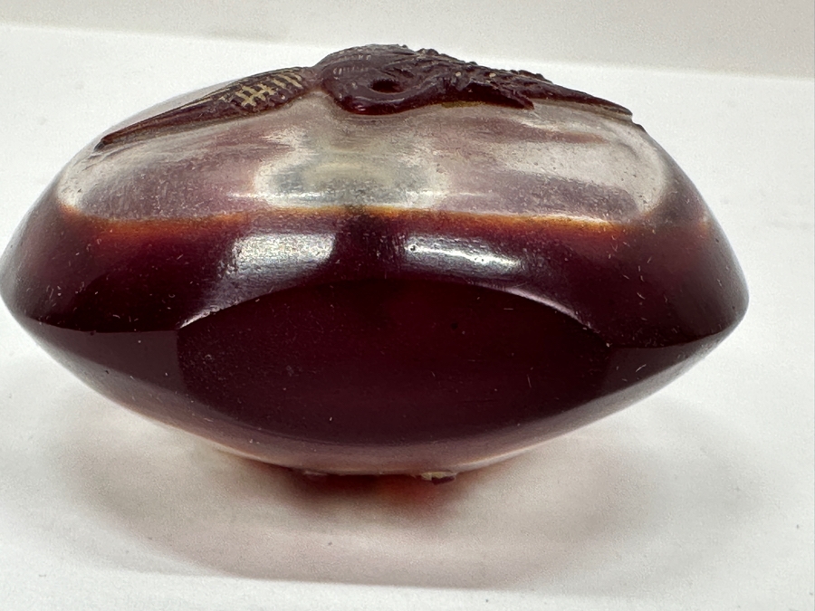 Antique Chinese Red Glass Overlay Snuff Bottle Featuring Butterfly And Crane 2.5H [Photo 8]