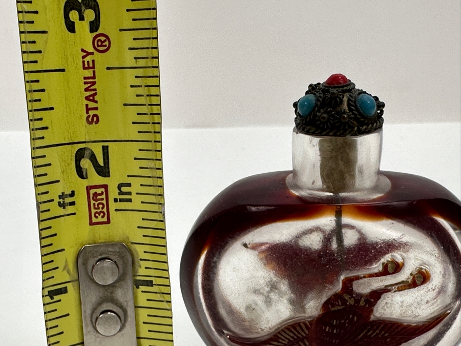Antique Chinese Red Glass Overlay Snuff Bottle Featuring Butterfly And Crane 2.5H [Photo 10]