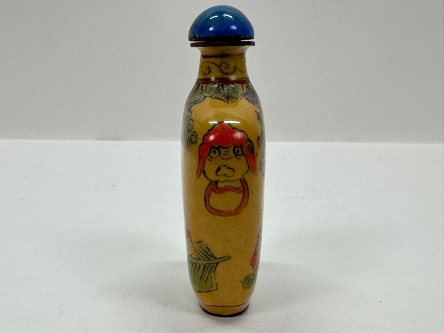 Vintage Hand Painted Metal Enamel Chinese Snuff Bottle 2.5'H [Photo 4]