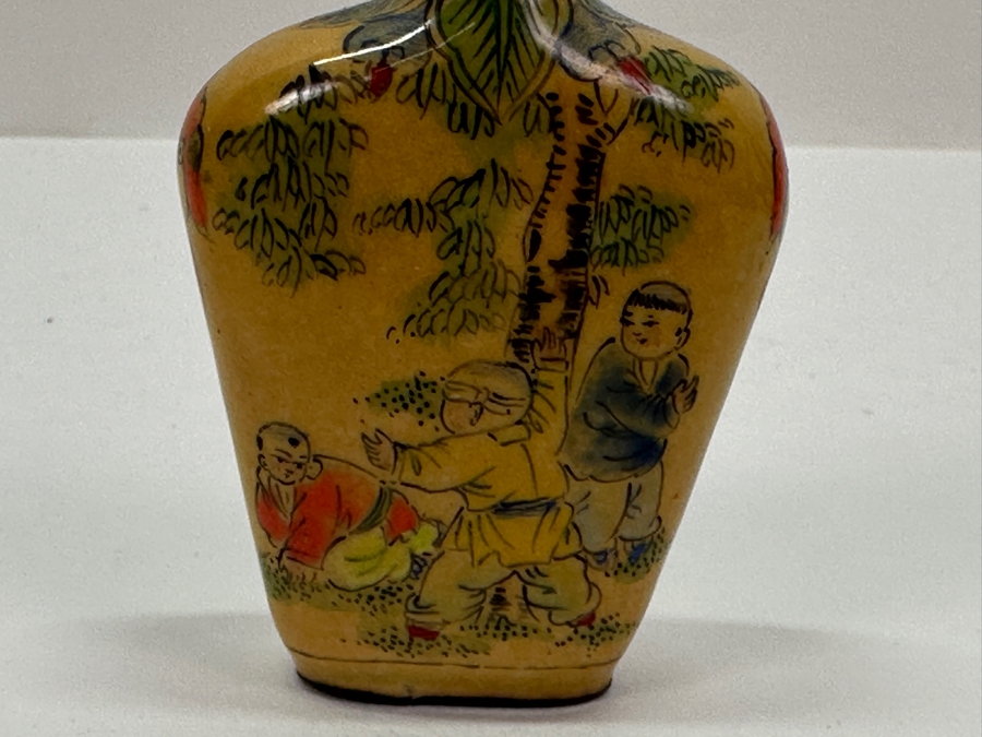 Vintage Hand Painted Metal Enamel Chinese Snuff Bottle 2.5'H [Photo 6]