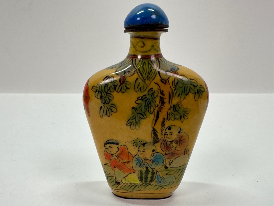 Vintage Hand Painted Metal Enamel Chinese Snuff Bottle 2.5'H [Photo 2]