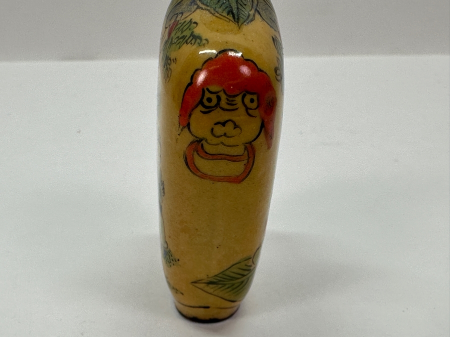 Vintage Hand Painted Metal Enamel Chinese Snuff Bottle 2.5'H [Photo 9]