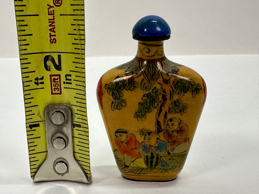 Vintage Hand Painted Metal Enamel Chinese Snuff Bottle 2.5'H [Photo 13]