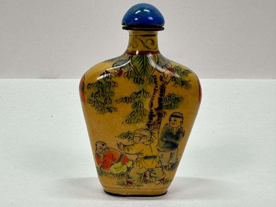 Vintage Hand Painted Metal Enamel Chinese Snuff Bottle 2.5'H [Photo 7]
