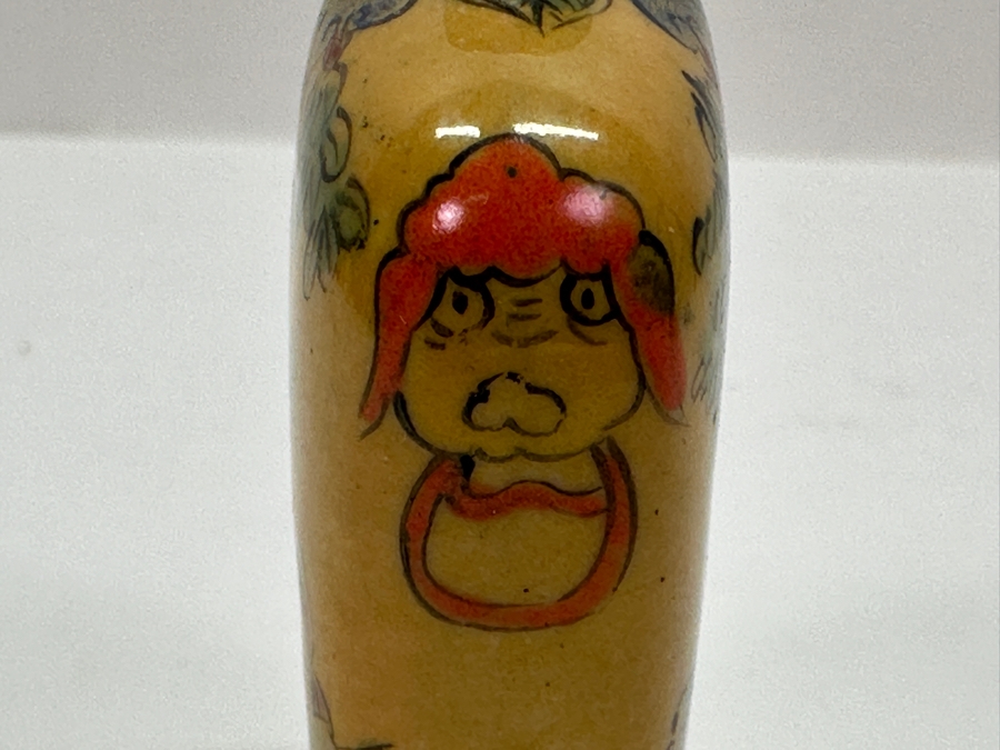 Vintage Hand Painted Metal Enamel Chinese Snuff Bottle 2.5'H [Photo 5]