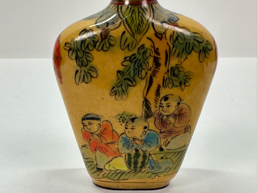 Vintage Hand Painted Metal Enamel Chinese Snuff Bottle 2.5'H [Photo 3]