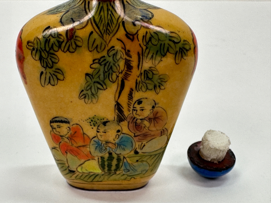 Vintage Hand Painted Metal Enamel Chinese Snuff Bottle 2.5'H [Photo 11]