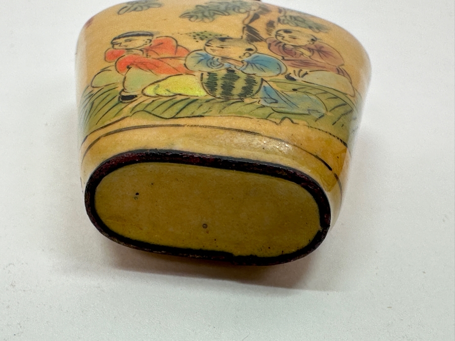 Vintage Hand Painted Metal Enamel Chinese Snuff Bottle 2.5'H [Photo 10]