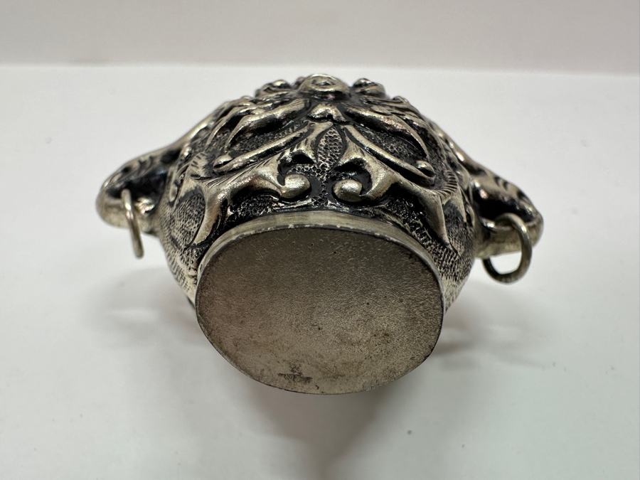 Vintage Tibetan Silver Snuff Bottle with Turquoise and Coral Inlays and Elephant Handles 3'H [Photo 8]