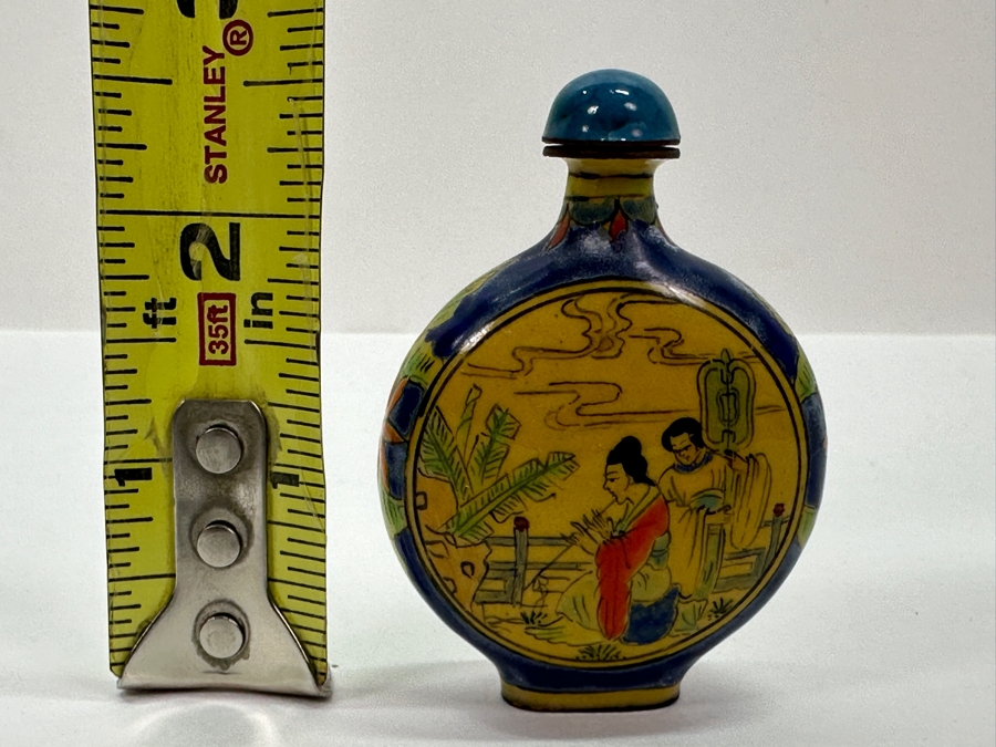 Vintage Hand Painted Metal Enamel Chinese Snuff Bottle 2.5'H [Photo 12]