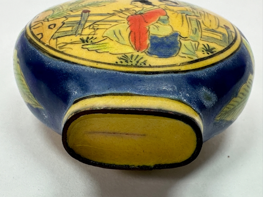 Vintage Hand Painted Metal Enamel Chinese Snuff Bottle 2.5'H [Photo 9]