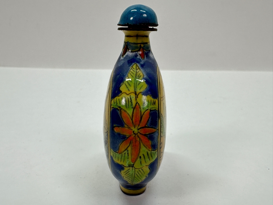 Vintage Hand Painted Metal Enamel Chinese Snuff Bottle 2.5'H [Photo 4]