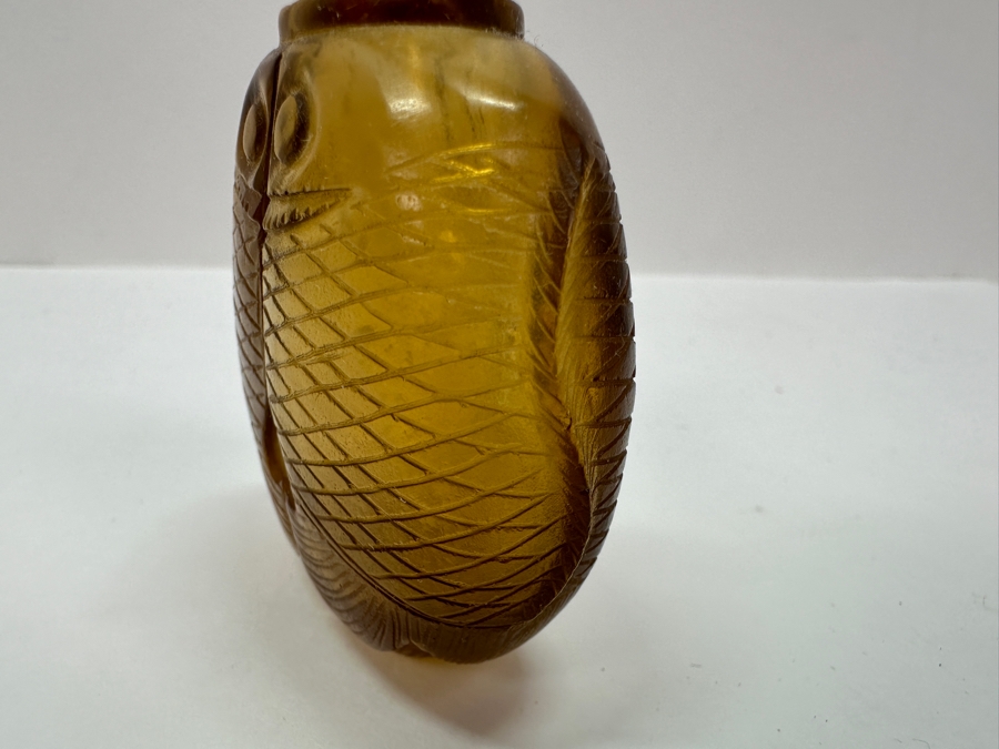Vintage Chinese Yellow Glass Snuff Bottle 3'H [Photo 7]