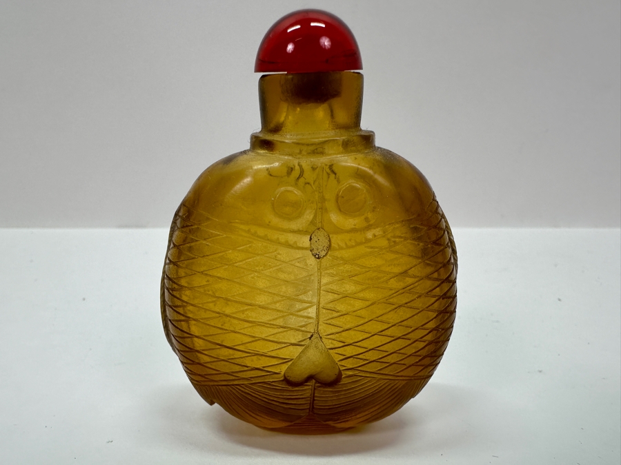 Vintage Chinese Yellow Glass Snuff Bottle 3'H [Photo 6]