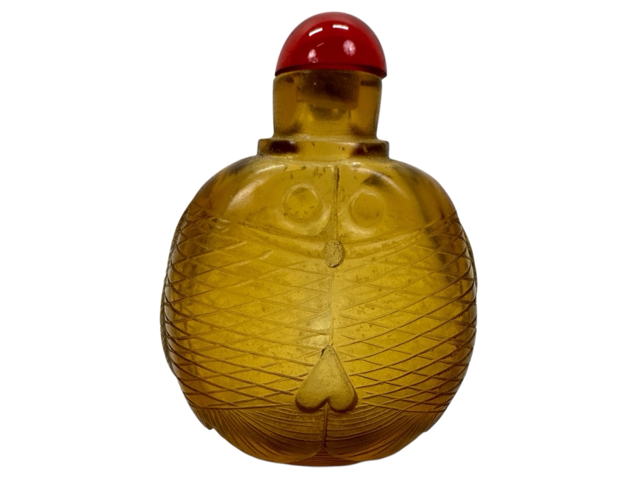 Vintage Chinese Yellow Glass Snuff Bottle 3'H