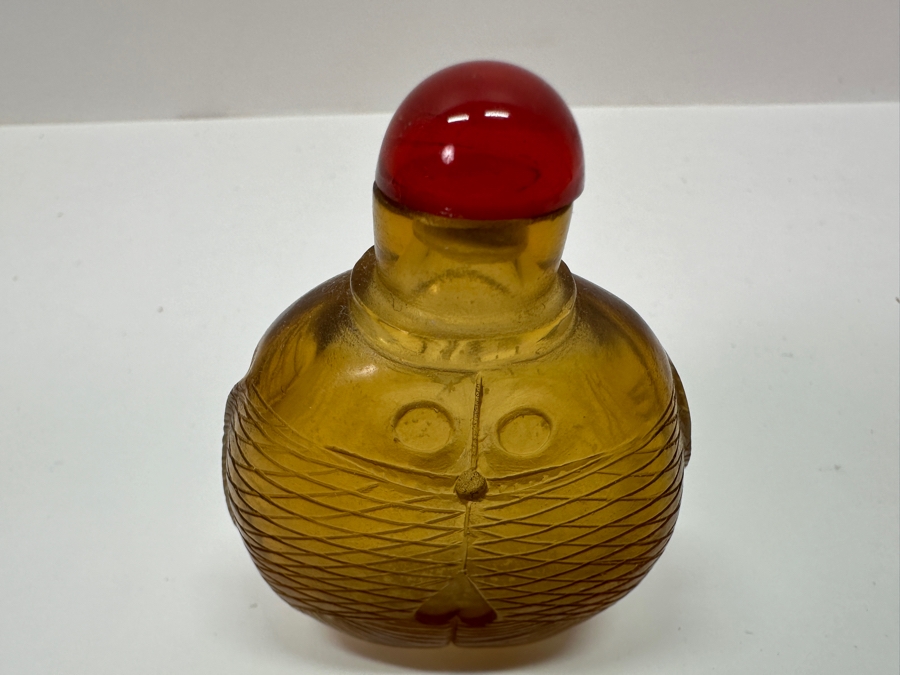 Vintage Chinese Yellow Glass Snuff Bottle 3'H [Photo 4]