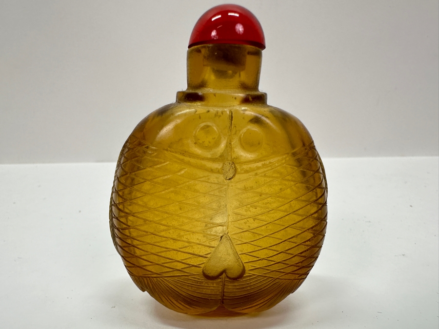 Vintage Chinese Yellow Glass Snuff Bottle 3'H [Photo 2]