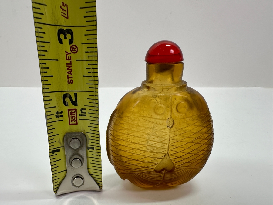 Vintage Chinese Yellow Glass Snuff Bottle 3'H [Photo 11]