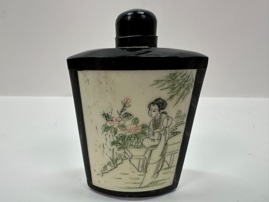 Vintage Chinese Hand Carved Bone Perfume Bottle 2.75'H [Photo 6]