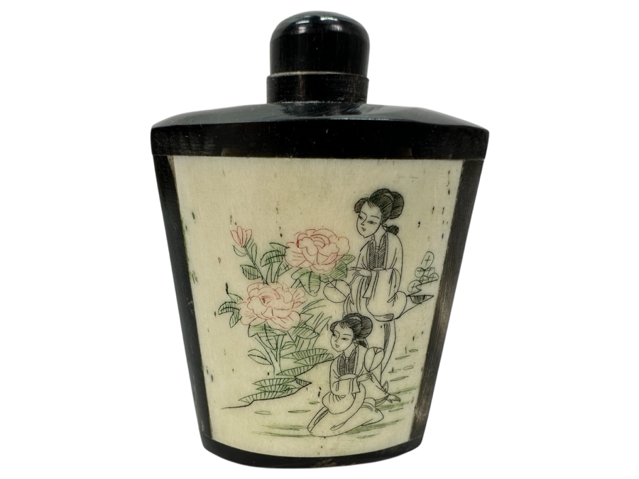 Vintage Chinese Hand Carved Bone Perfume Bottle 2.75'H