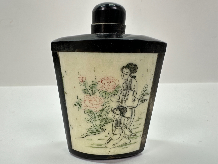 Vintage Chinese Hand Carved Bone Perfume Bottle 2.75'H [Photo 2]