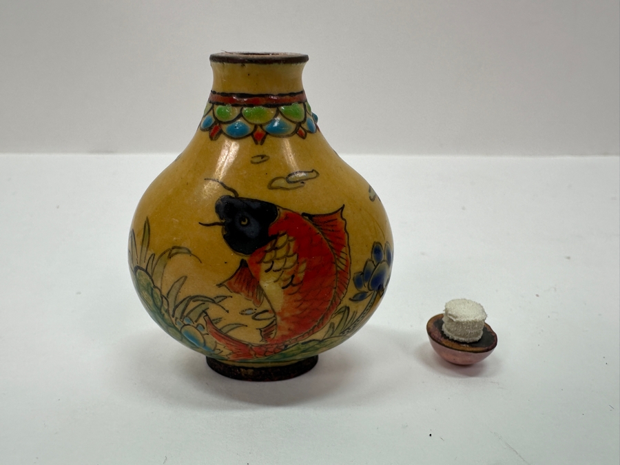 Vintage Hand Painted Metal Enamel Chinese Snuff Bottle 2.5'H [Photo 7]
