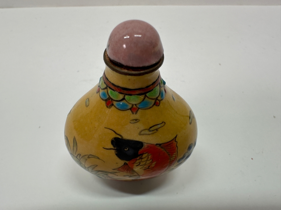 Vintage Hand Painted Metal Enamel Chinese Snuff Bottle 2.5'H [Photo 5]