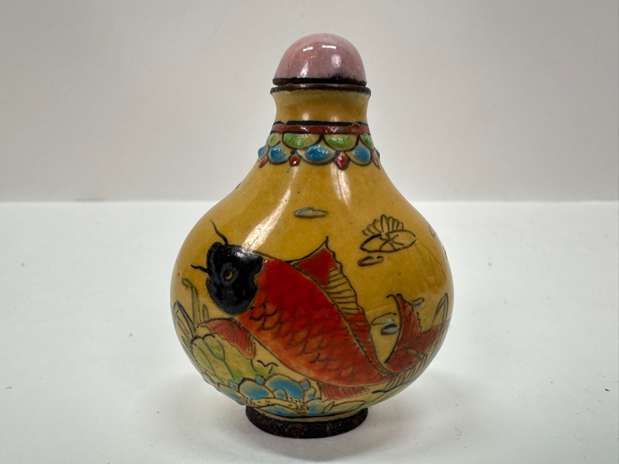 Vintage Hand Painted Metal Enamel Chinese Snuff Bottle 2.5'H [Photo 2]