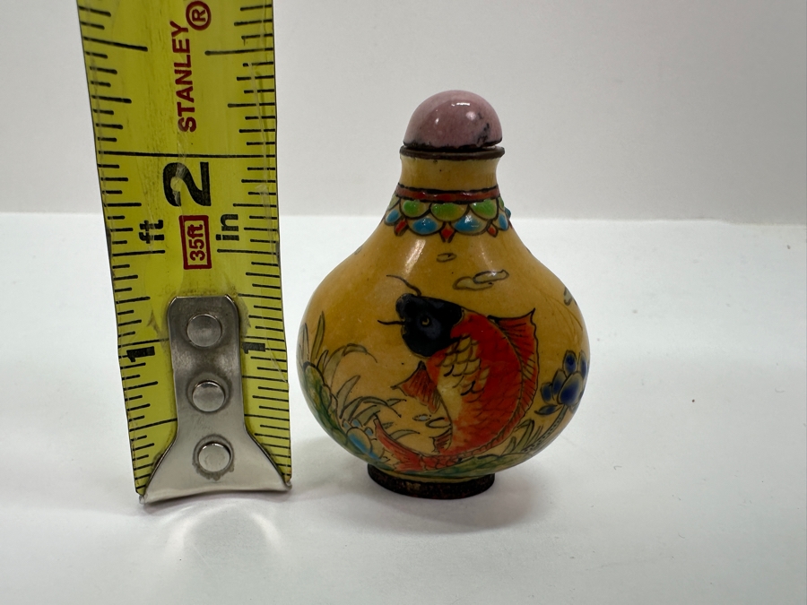 Vintage Hand Painted Metal Enamel Chinese Snuff Bottle 2.5'H [Photo 8]