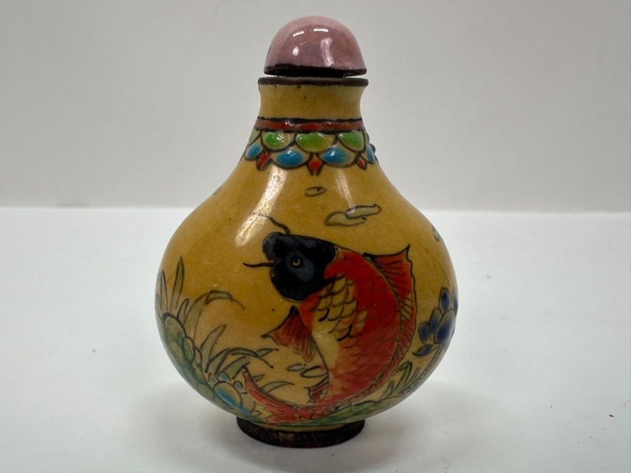 Vintage Hand Painted Metal Enamel Chinese Snuff Bottle 2.5'H [Photo 4]