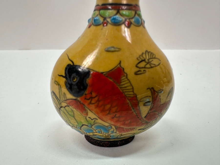 Vintage Hand Painted Metal Enamel Chinese Snuff Bottle 2.5'H [Photo 3]
